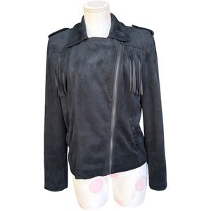 Fringe Moto jacket - faux suede-black medium